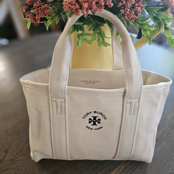 Tory Burch Cream Canvas Tote Bag - Picture 1 of 8